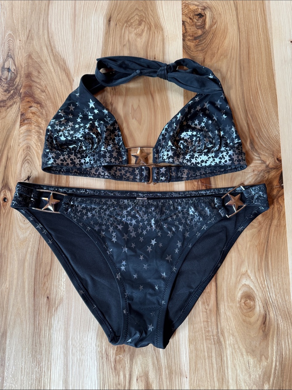 Victoria's Secret Black Star Print Halter Bikini